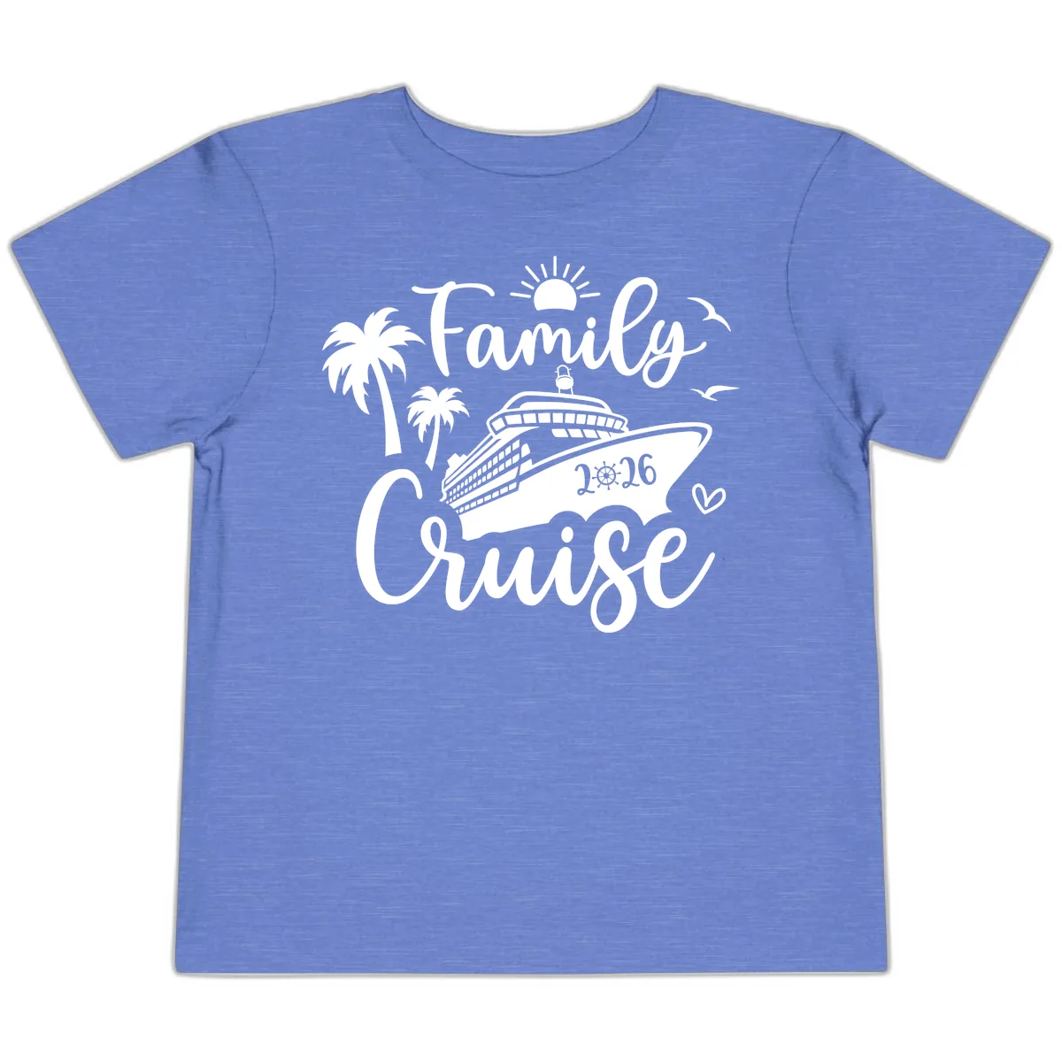 Family Cruise 2026 Tropical Vacation Toddler T-Shirt in Heather Columbia Blue