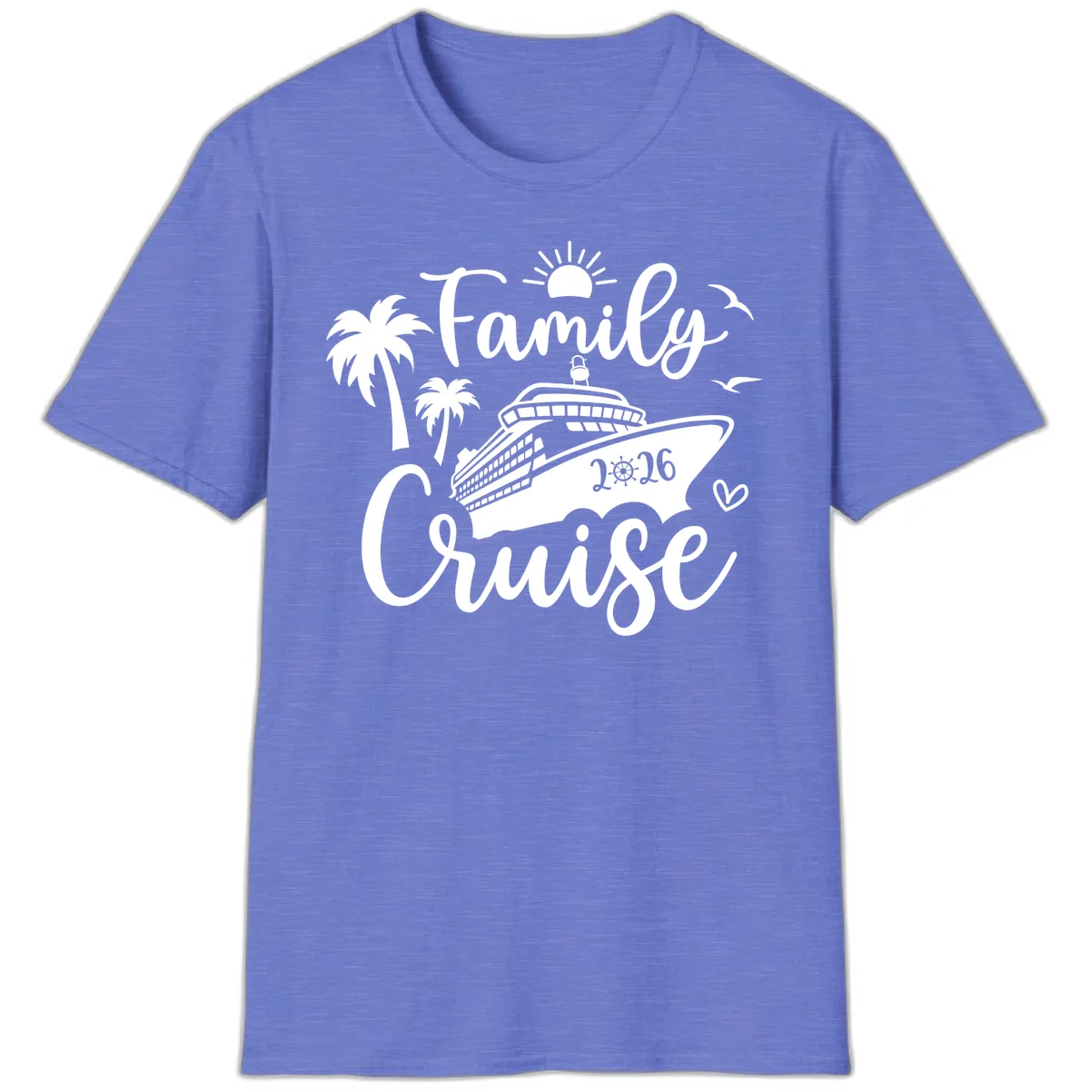 Family Cruise 2026 Tropical Vacation T-Shirt in Heather Royal