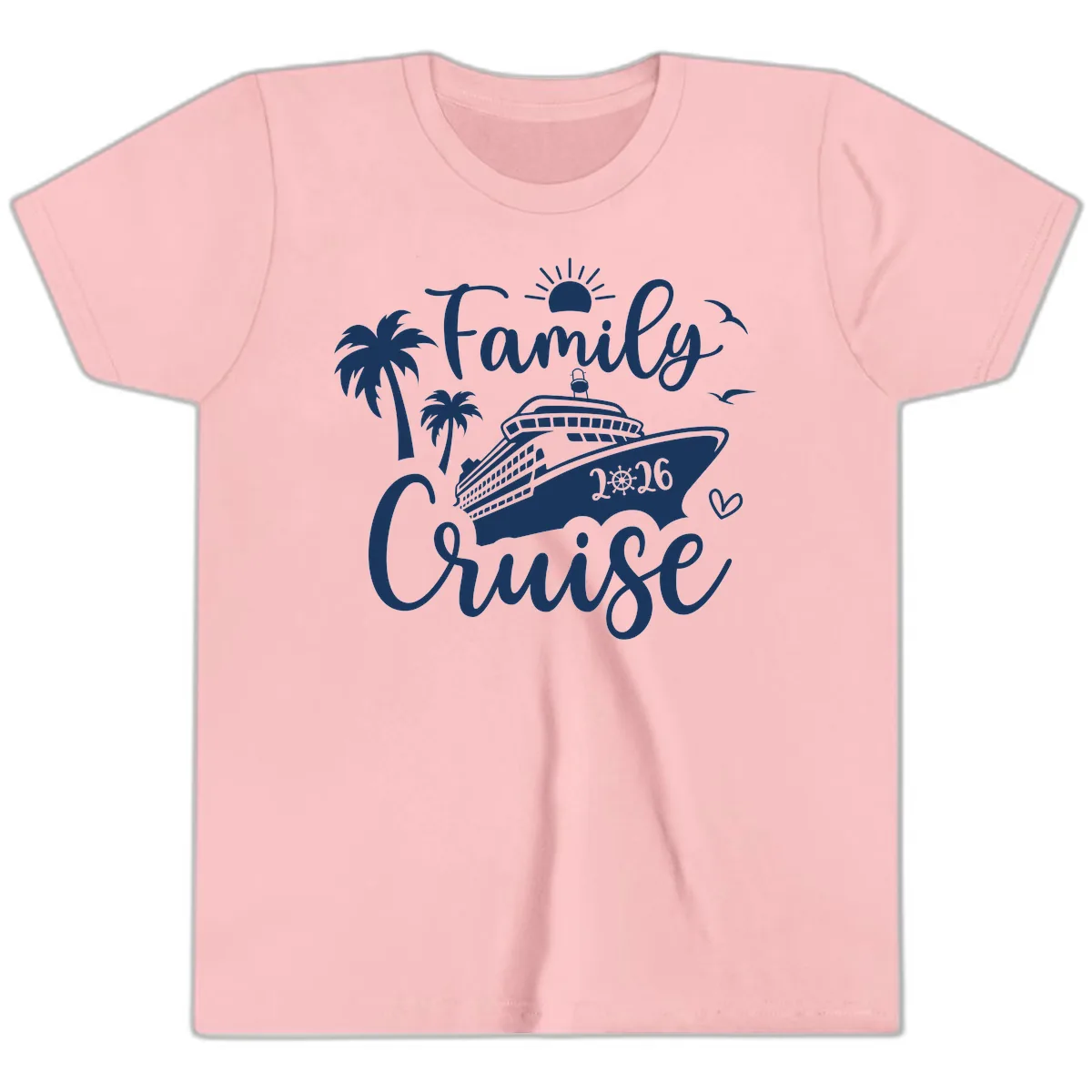 Family Cruise 2026 Tropical Vacation Youth T-Shirt in Pink