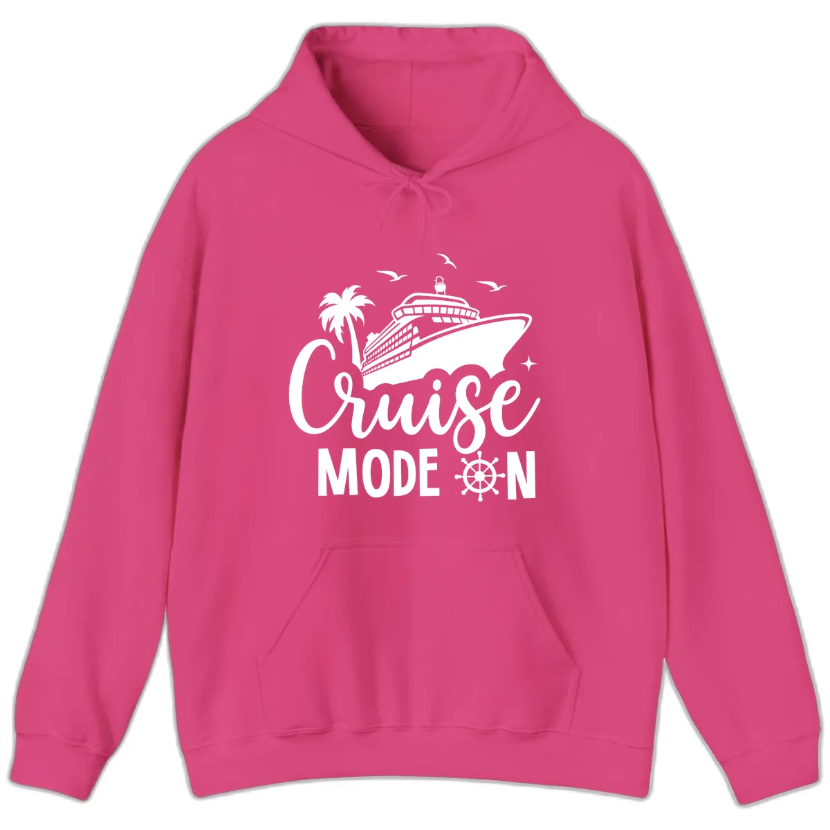 Cruise Mode On Family Vacation Apparel Hoodie in Heliconia