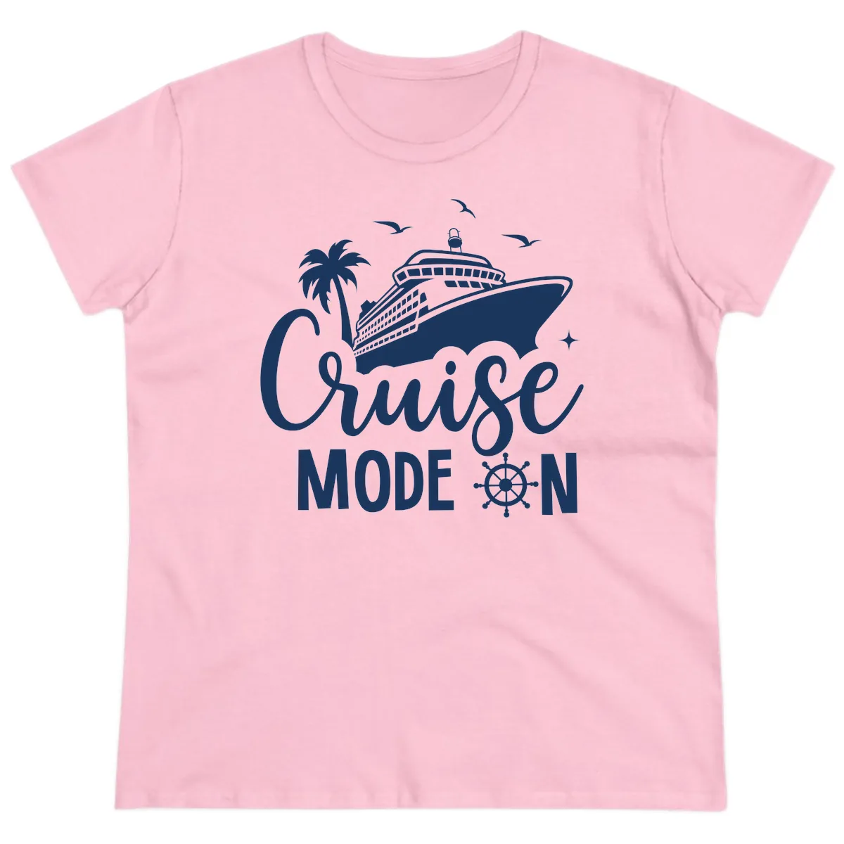 Cruise Mode On Family Vacation Apparel Ladies Tee in Light Pink