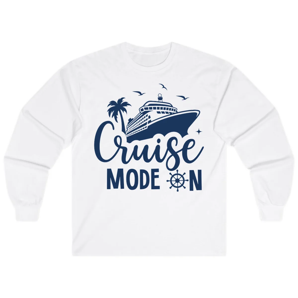 Cruise Mode On Family Vacation Apparel Long Sleeve in White