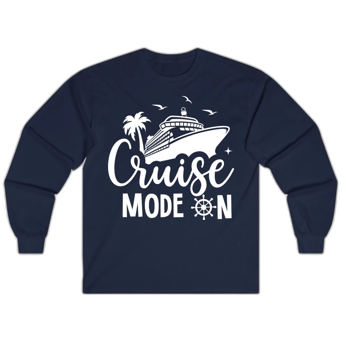 Cruise Mode On Family Vacation Apparel Long Sleeve in Navy