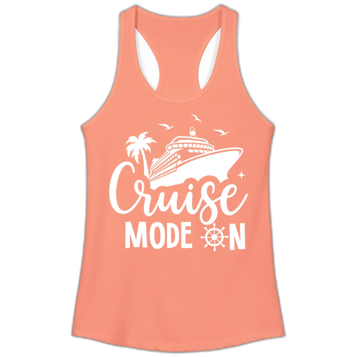 Cruise Mode On Family Vacation Apparel Ladies Tank in Solid Light Orange