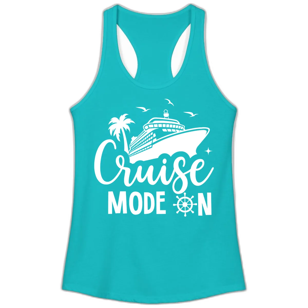 Cruise Mode On Family Vacation Apparel Ladies Tank in Tahiti Blue