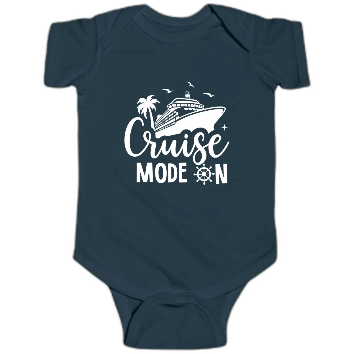 Cruise Mode On Family Vacation Apparel Baby Onesie in Navy