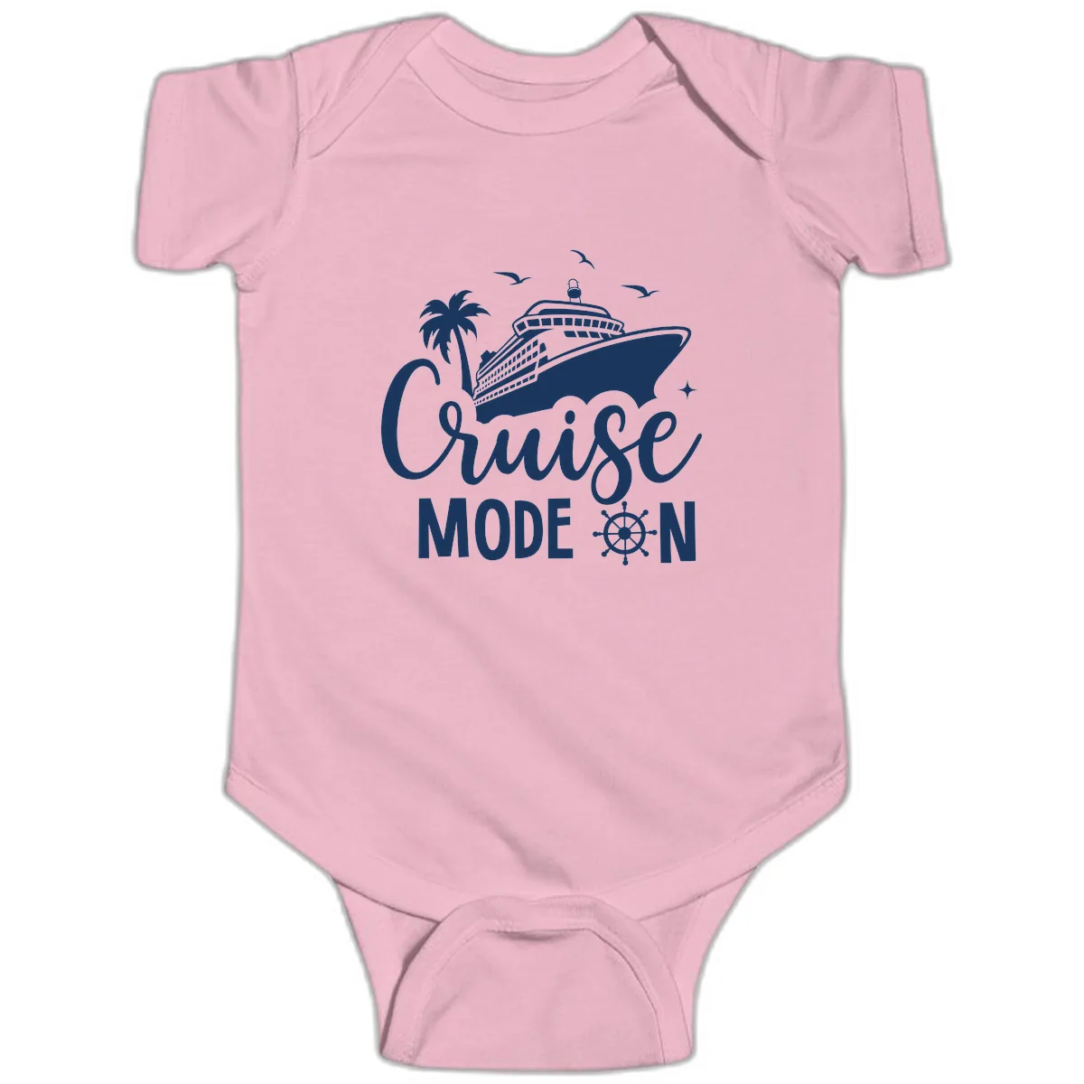 Cruise Mode On Family Vacation Apparel Baby Onesie in Pink