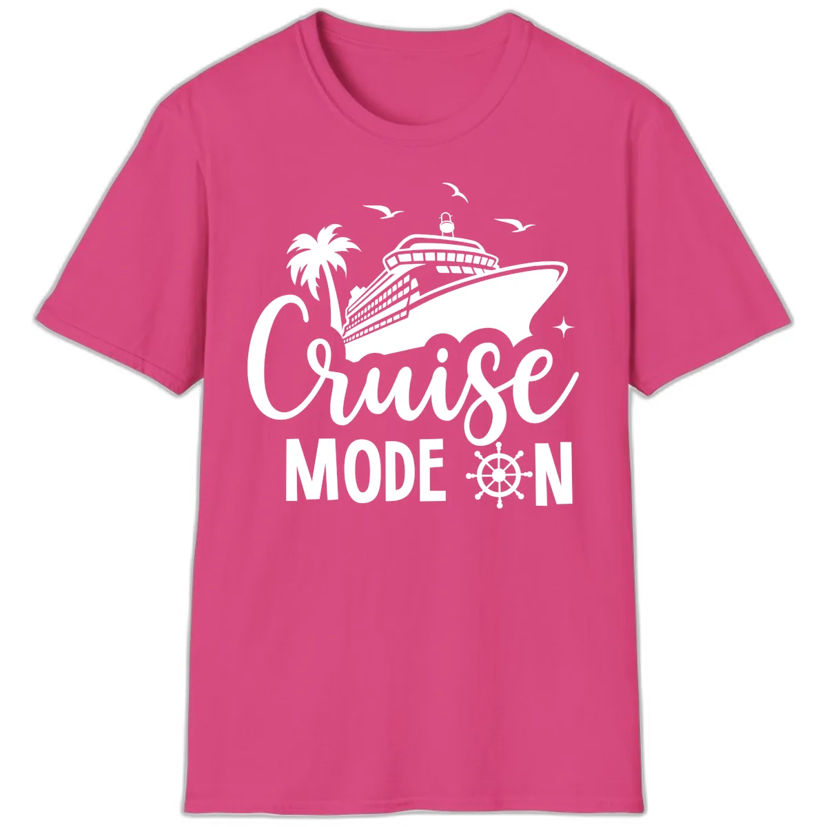 Cruise Mode On Family Vacation Apparel T-Shirt in Heliconia