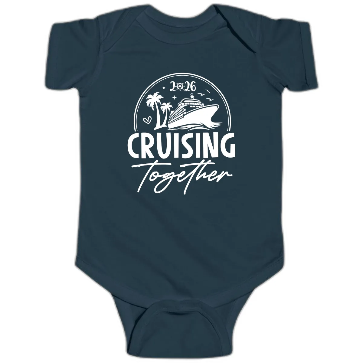 Cruising Together 2026 Family Cruise Design Baby Onesie in Navy