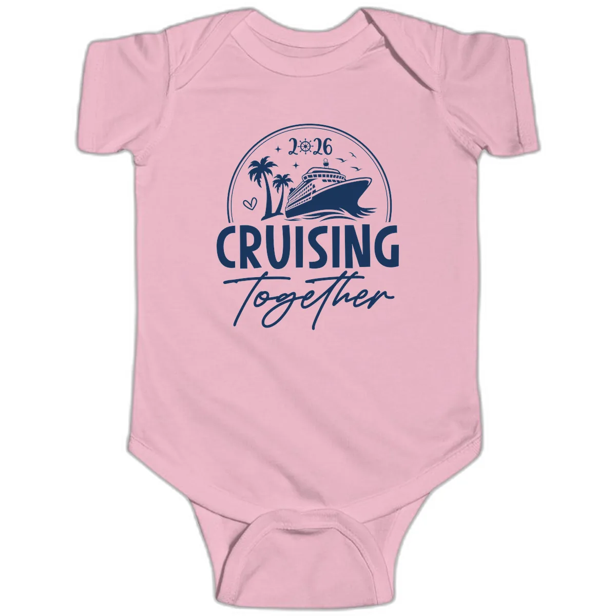 Cruising Together 2026 Family Cruise Design Baby Onesie in Pink