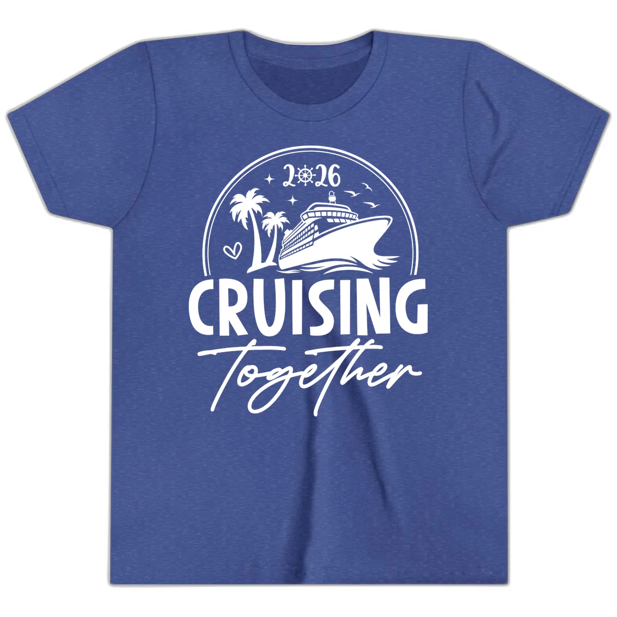 Cruising Together 2026 Family Cruise Design Youth T-Shirt in Heather True Royal