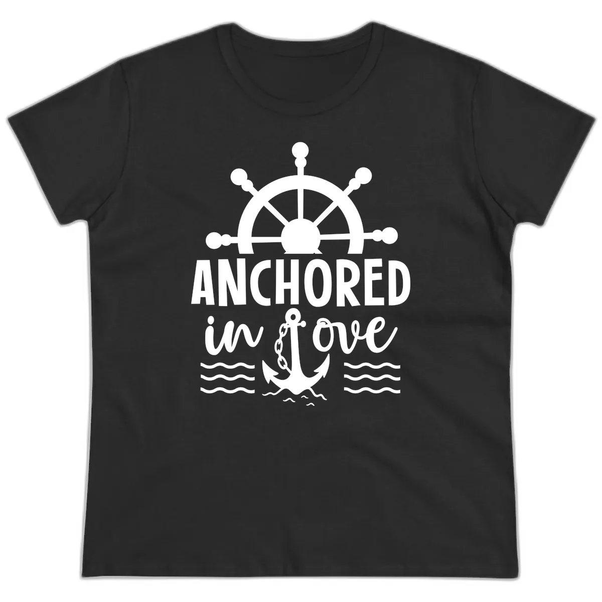 Anchored In Love Nautical Family Cruise Apparel Ladies Tee in Black