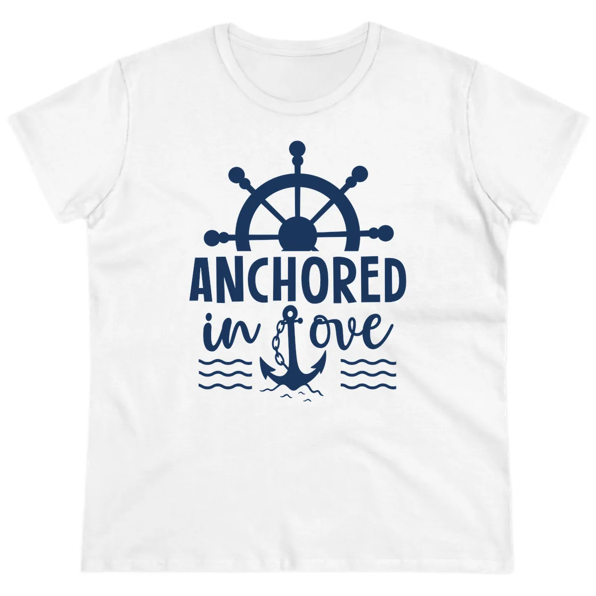 Anchored In Love Nautical Family Cruise Apparel Ladies Tee in White