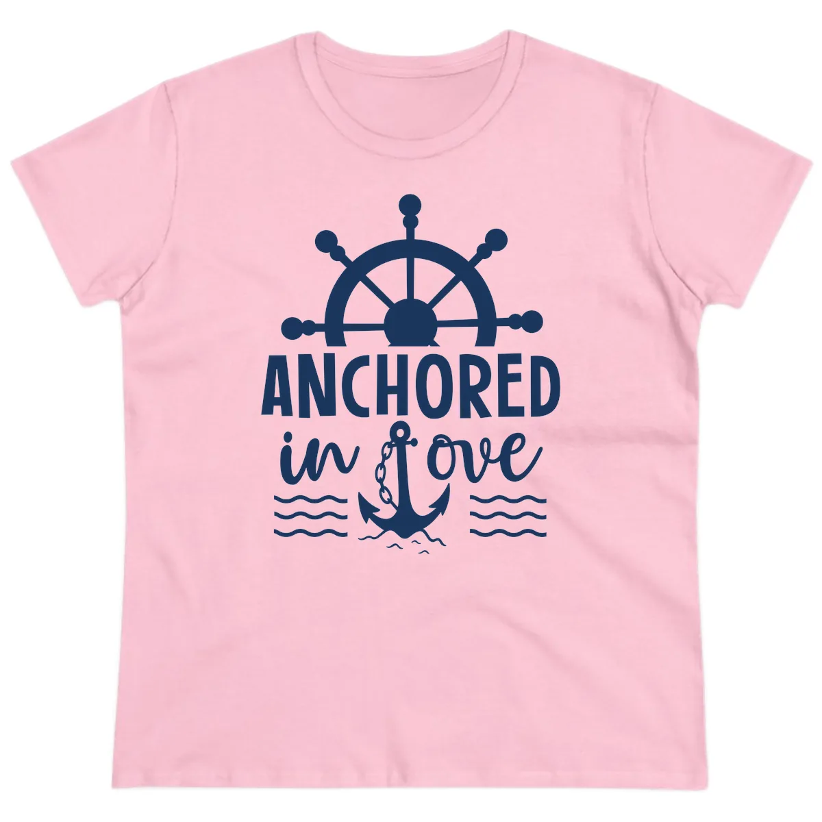 Anchored In Love Nautical Family Cruise Apparel Ladies Tee in Light Pink