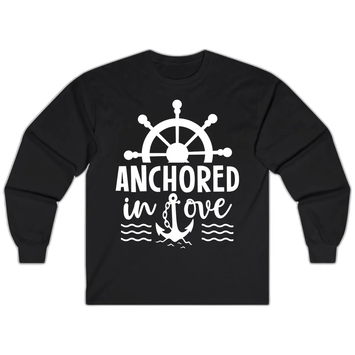 Anchored In Love Nautical Family Cruise Apparel Long Sleeve in Black