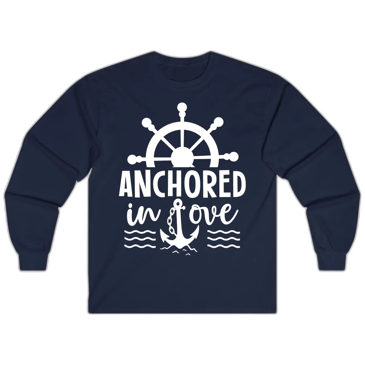 Anchored In Love Nautical Family Cruise Apparel Long Sleeve in Navy