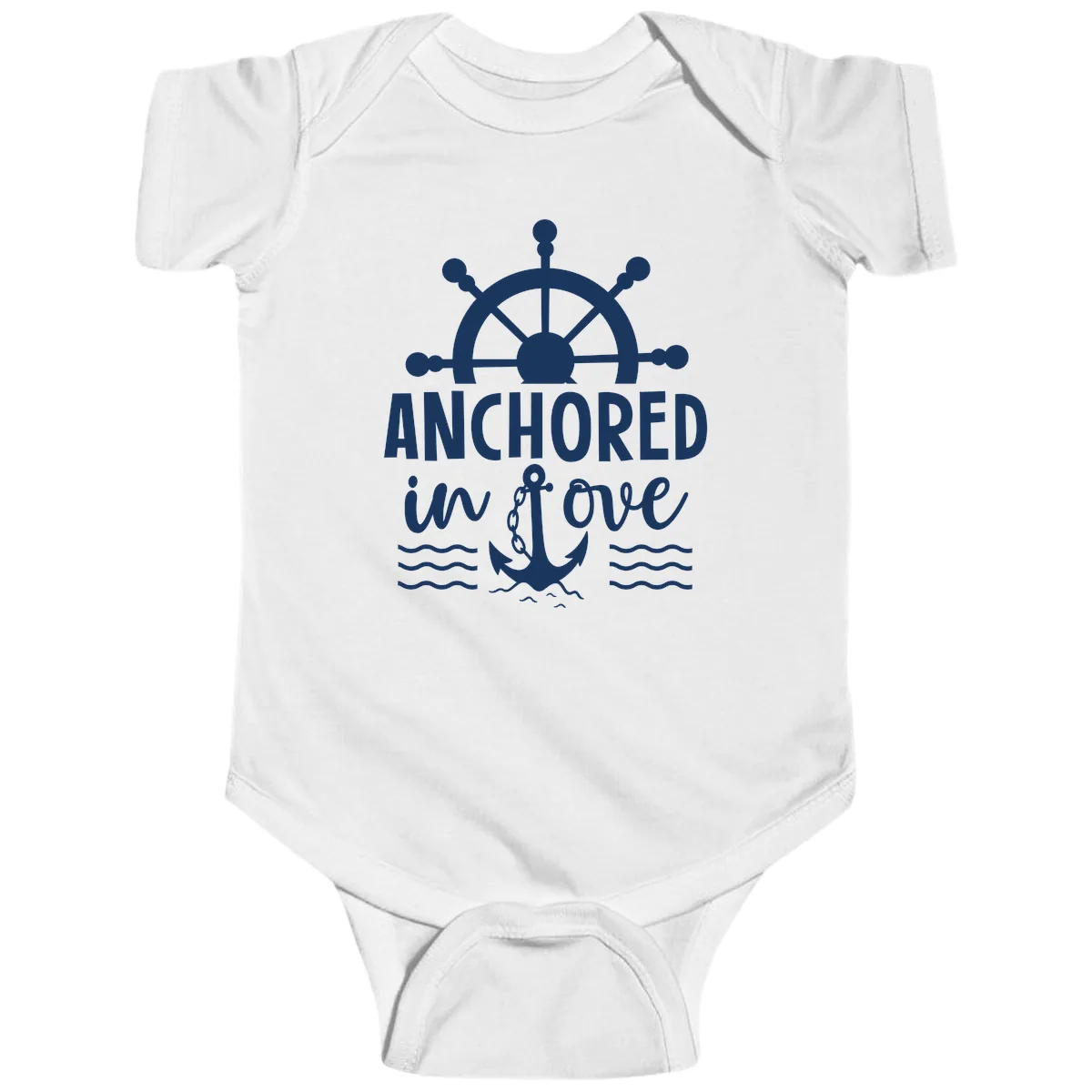 Anchored In Love Nautical Family Cruise Apparel Baby Onesie in White