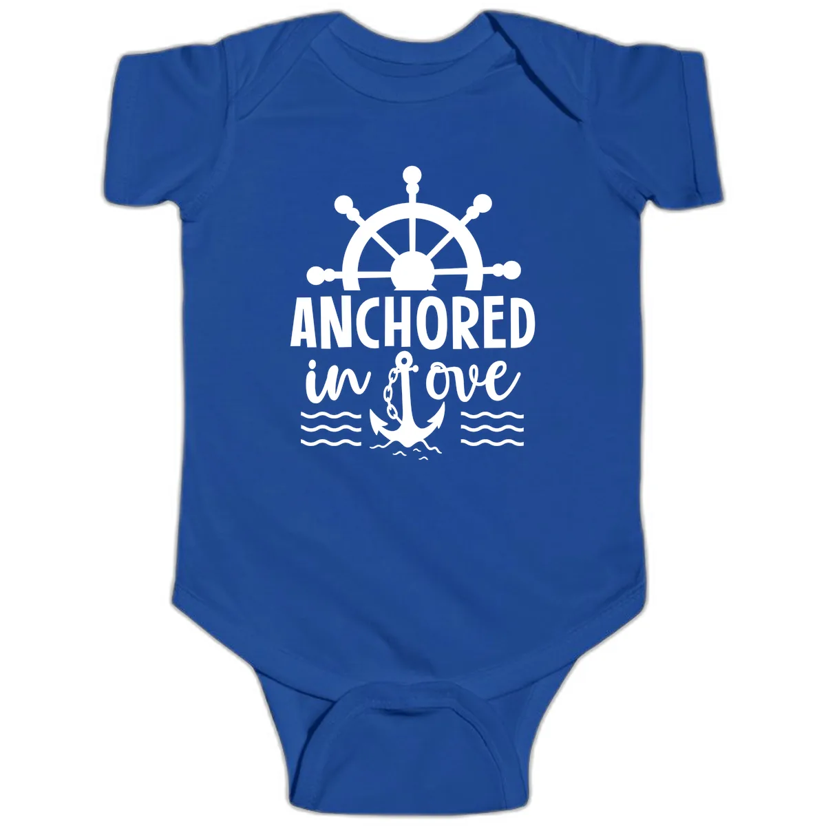 Anchored In Love Nautical Family Cruise Apparel Baby Onesie in Royal