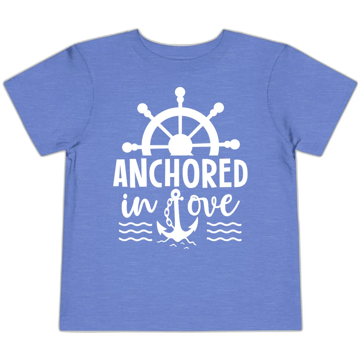 Anchored In Love Nautical Family Cruise Apparel Toddler T-Shirt in Heather Columbia Blue