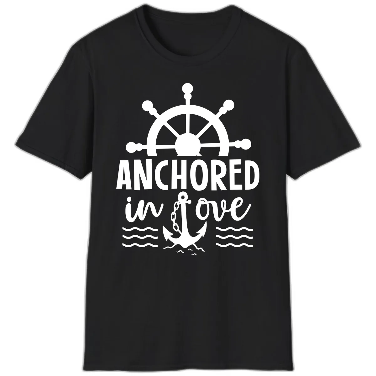 Anchored In Love Nautical Family Cruise Apparel T-Shirt in Black