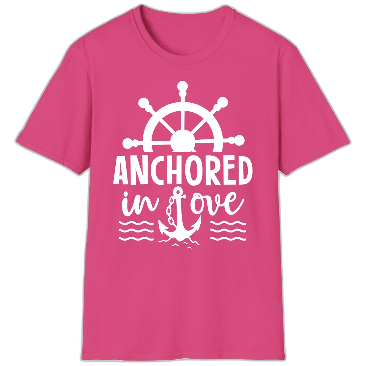 Anchored In Love Nautical Family Cruise Apparel T-Shirt in Heliconia