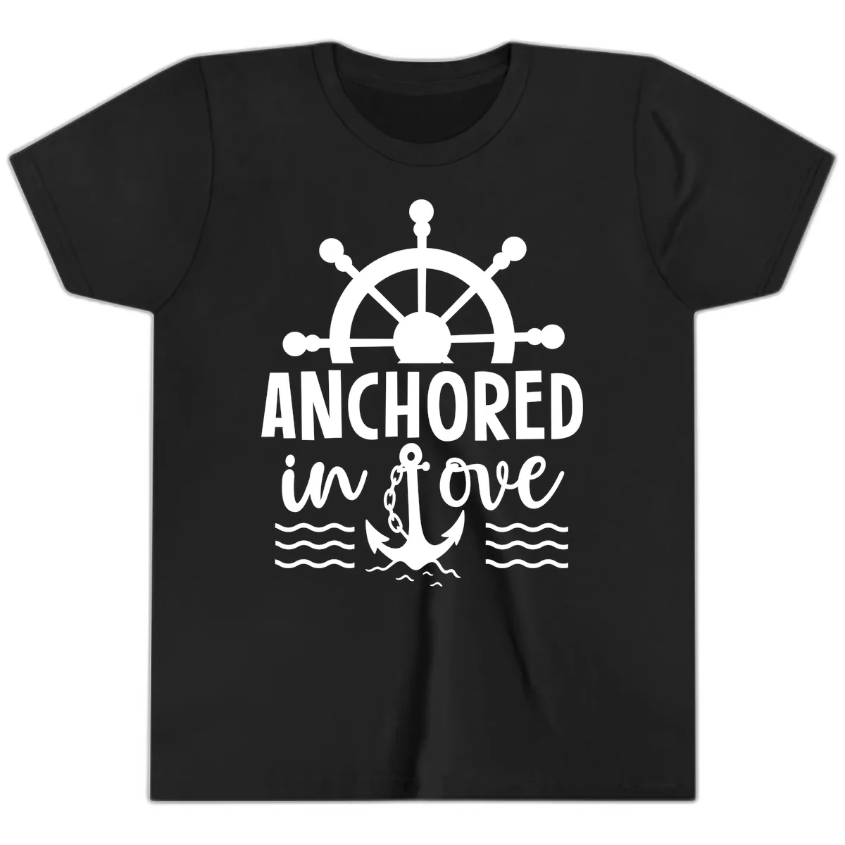 Anchored In Love Nautical Family Cruise Apparel Youth T-Shirt in Black