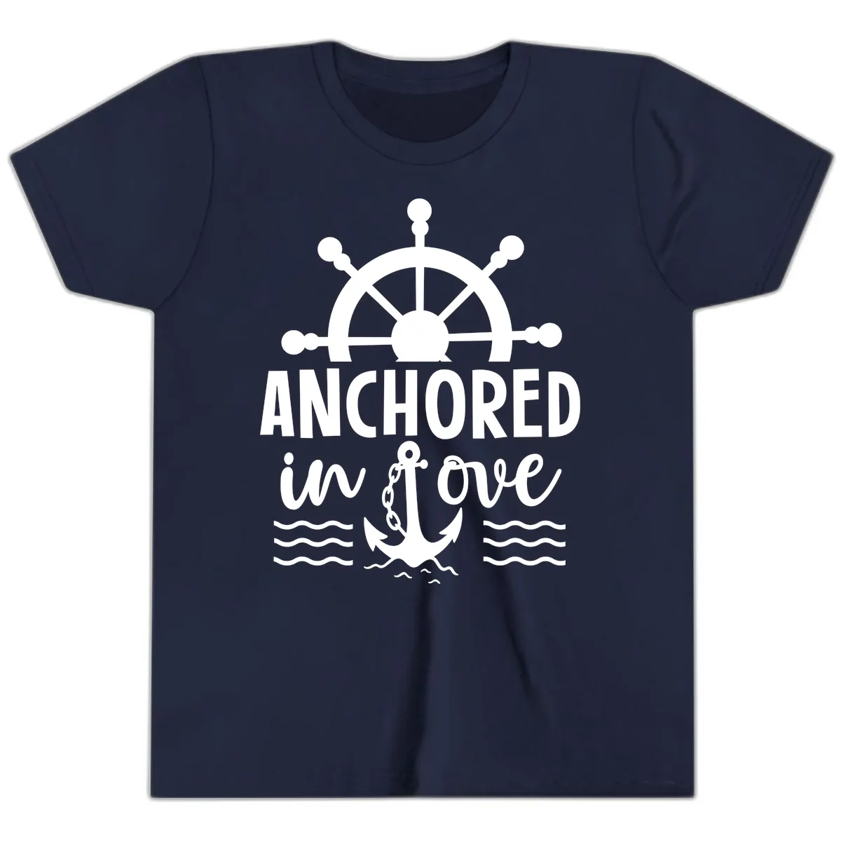 Anchored In Love Nautical Family Cruise Apparel Youth T-Shirt in Navy
