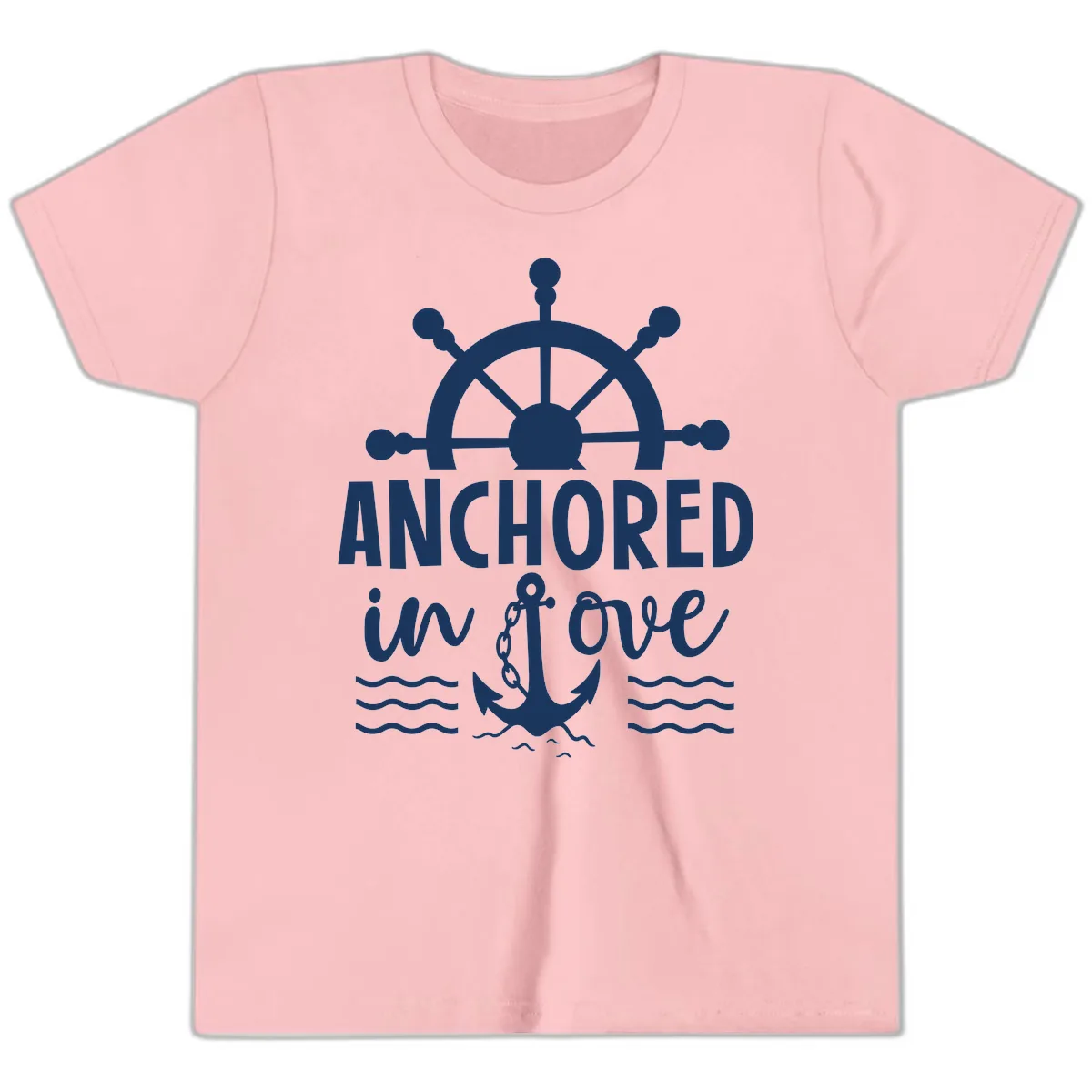 Anchored In Love Nautical Family Cruise Apparel Youth T-Shirt in Pink