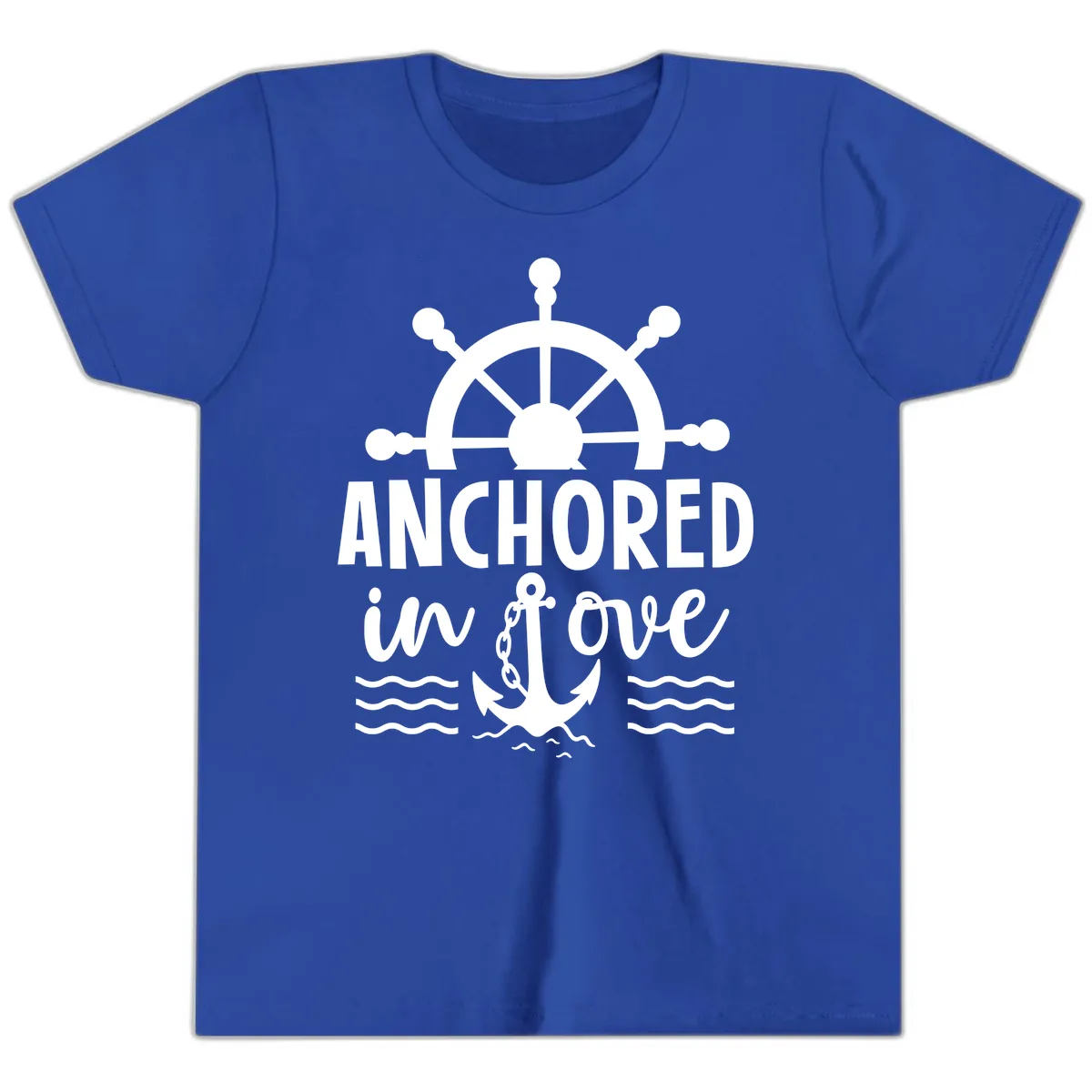 Anchored In Love Nautical Family Cruise Apparel Youth T-Shirt in True Royal
