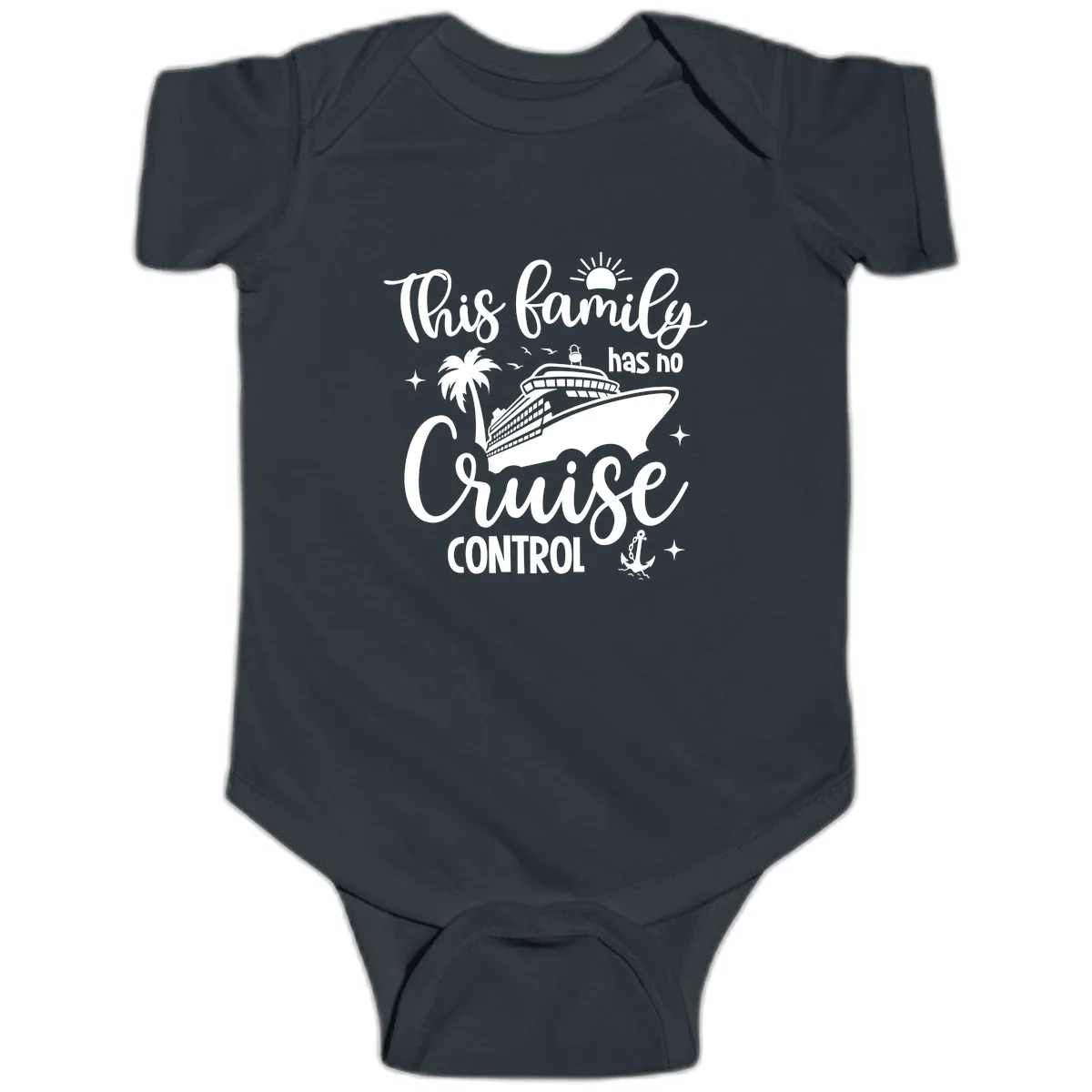 Family Has No Cruise Control Vacation Design Baby Onesie in Black