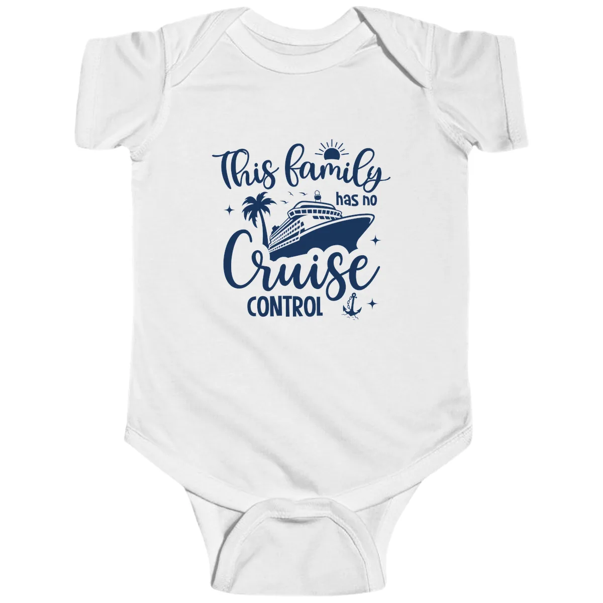 Family Has No Cruise Control Vacation Design Baby Onesie in White