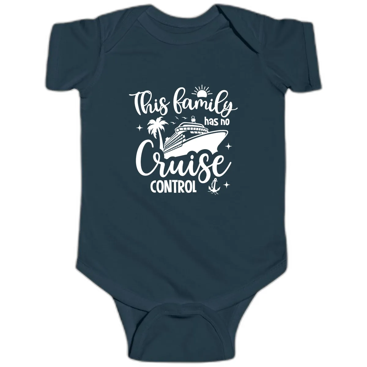 Family Has No Cruise Control Vacation Design Baby Onesie in Navy