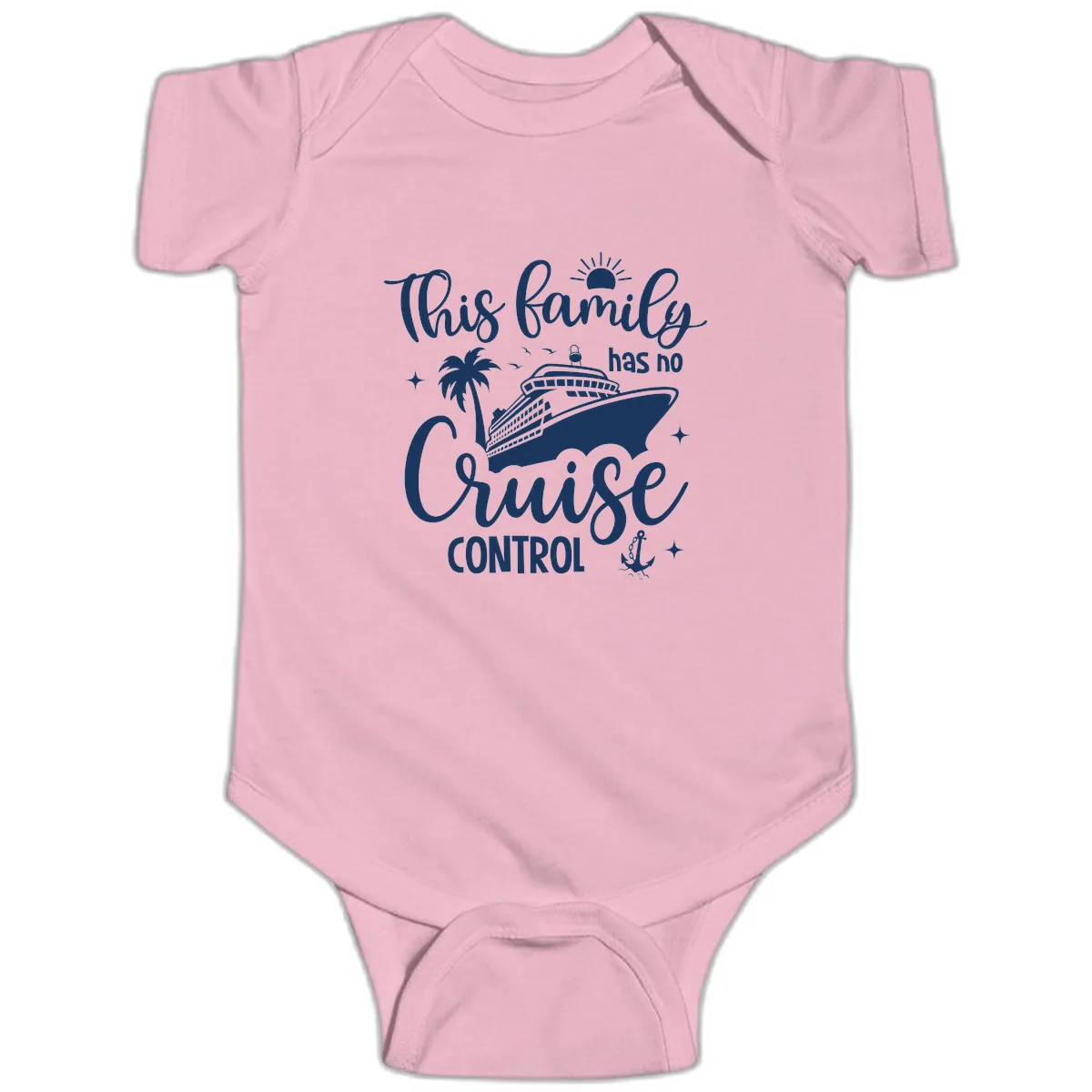 Family Has No Cruise Control Vacation Design Baby Onesie in Pink