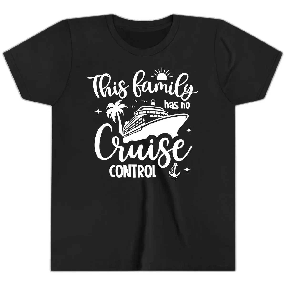 Family Has No Cruise Control Vacation Design Youth T-Shirt in Black