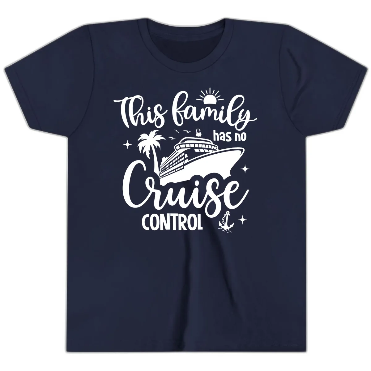 Family Has No Cruise Control Vacation Design Youth T-Shirt in Navy