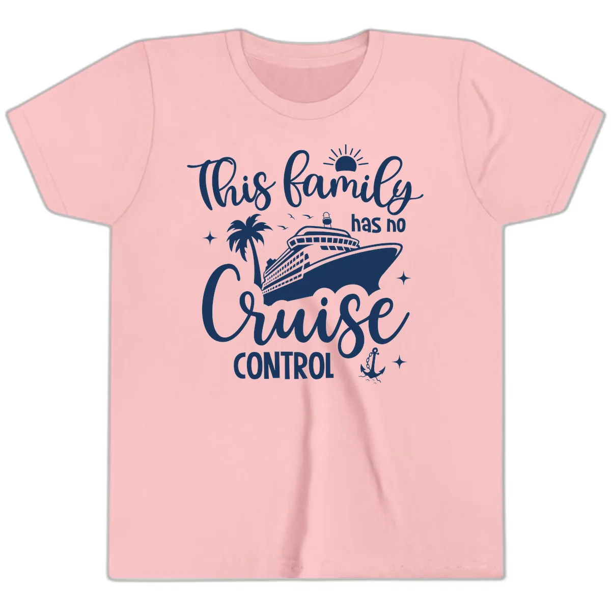 Family Has No Cruise Control Vacation Design Youth T-Shirt in Pink
