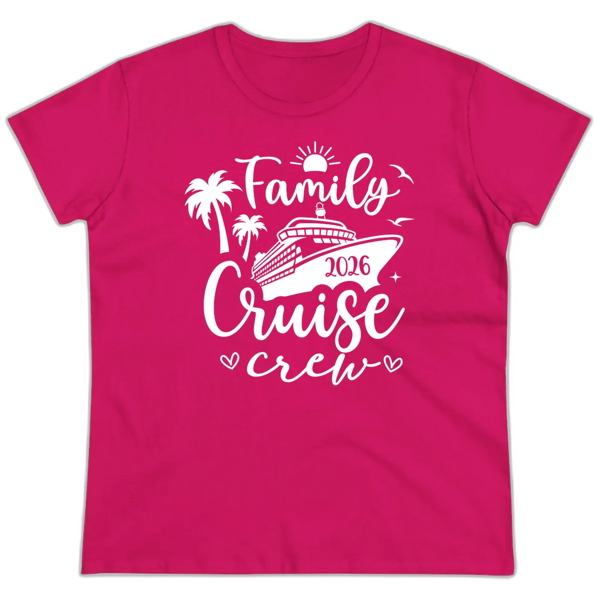 Family Cruise Crew 2026 Vacation Apparel Ladies Tee in Heliconia