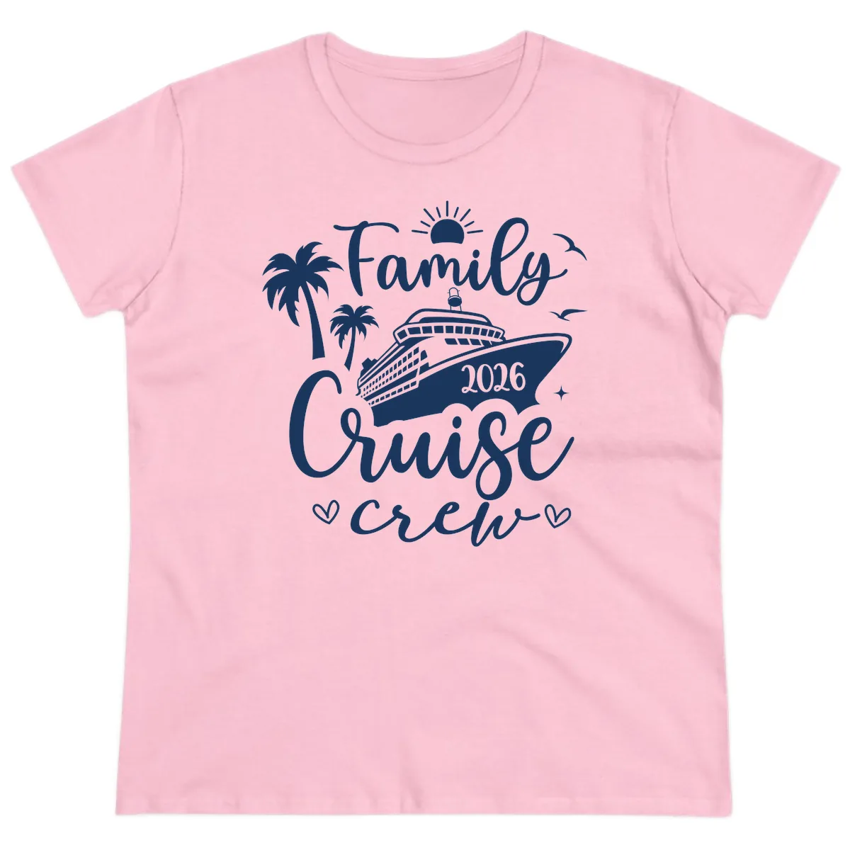 Family Cruise Crew 2026 Vacation Apparel Ladies Tee in Light Pink