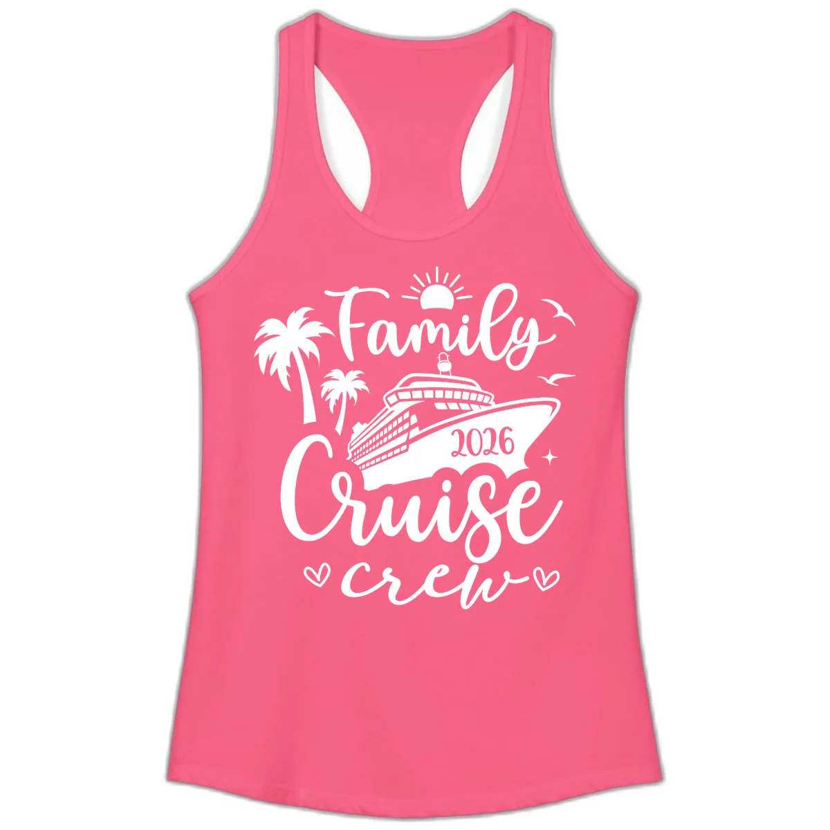 Family Cruise Crew 2026 Vacation Apparel Ladies Tank in Solid Hot Pink