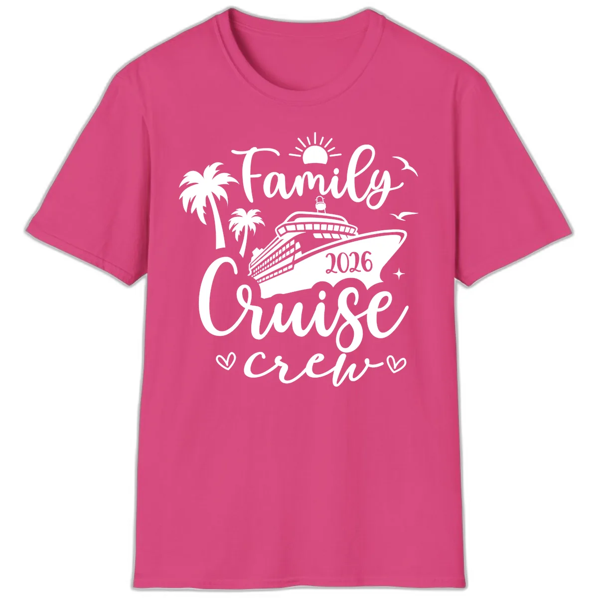 Family Cruise Crew 2026 Vacation Apparel T-Shirt in Heliconia
