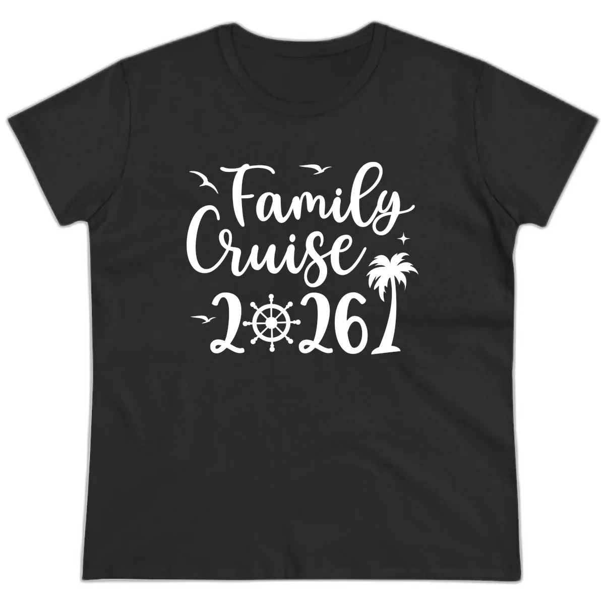 Family Cruise Vacation 2026 Matching Design Ladies Tee in Black