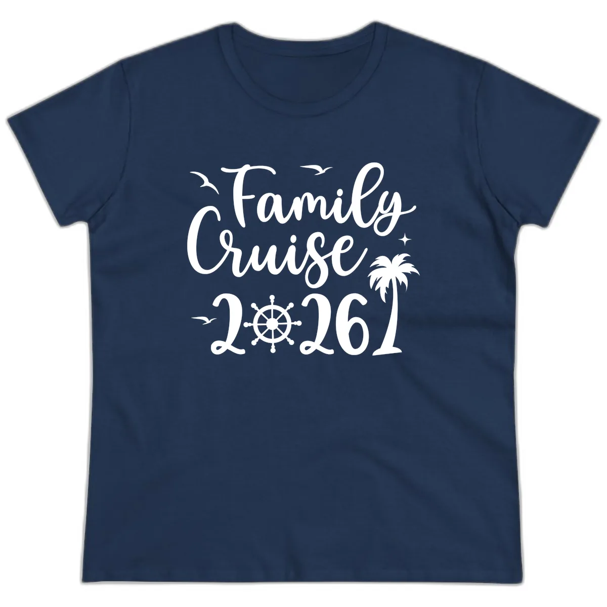Family Cruise Vacation 2026 Matching Design Ladies Tee in Navy