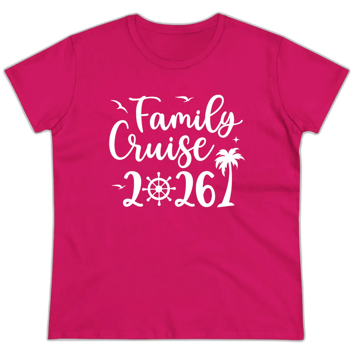 Family Cruise Vacation 2026 Matching Design Ladies Tee in Heliconia