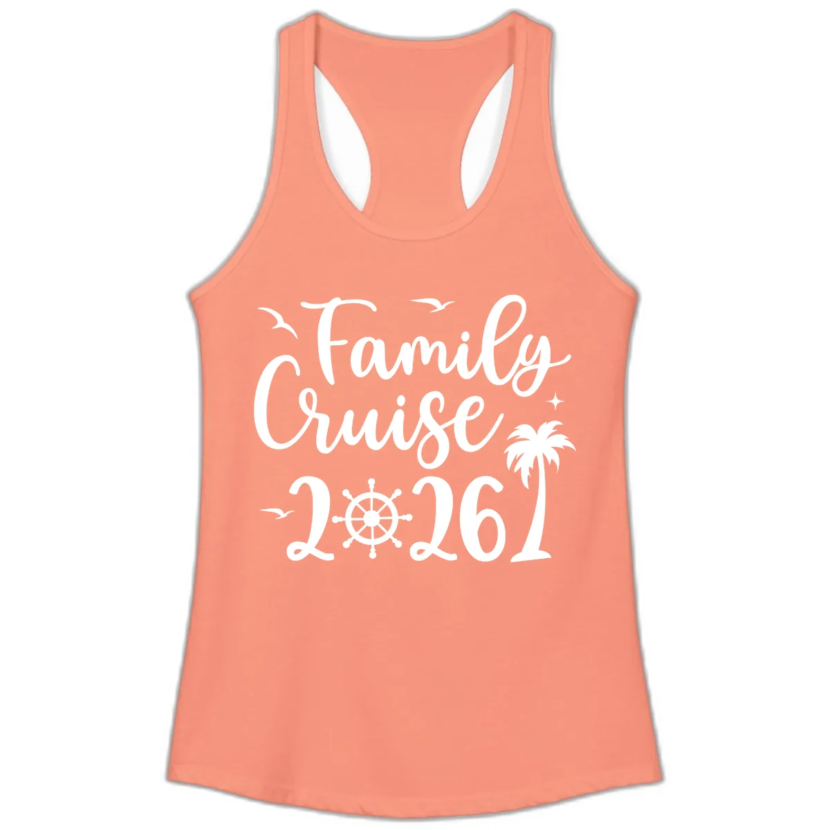 Family Cruise Vacation 2026 Matching Design Ladies Tank in Solid Light Orange