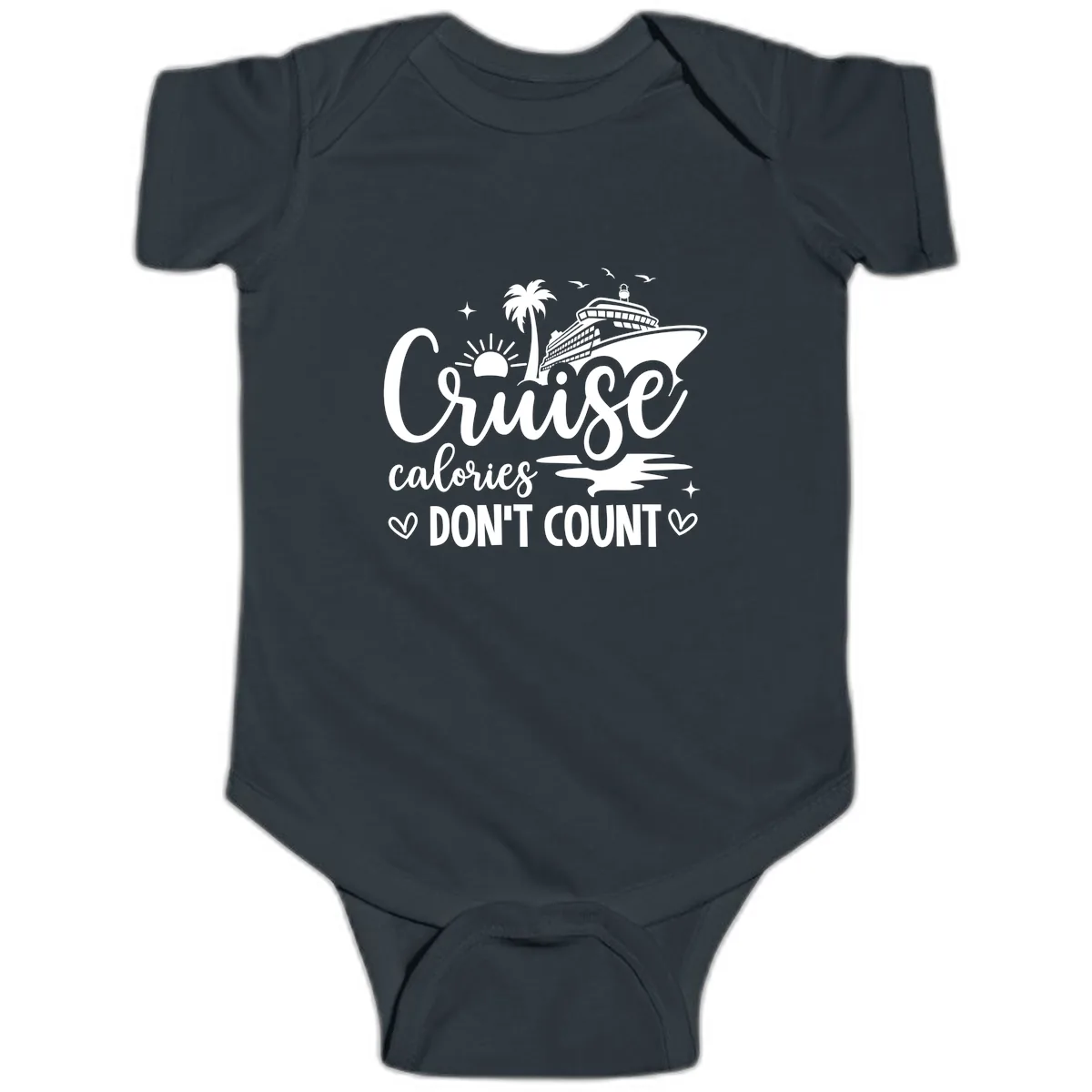 Fun Cruise Calories Don't Count Vacation Baby Onesie in Black