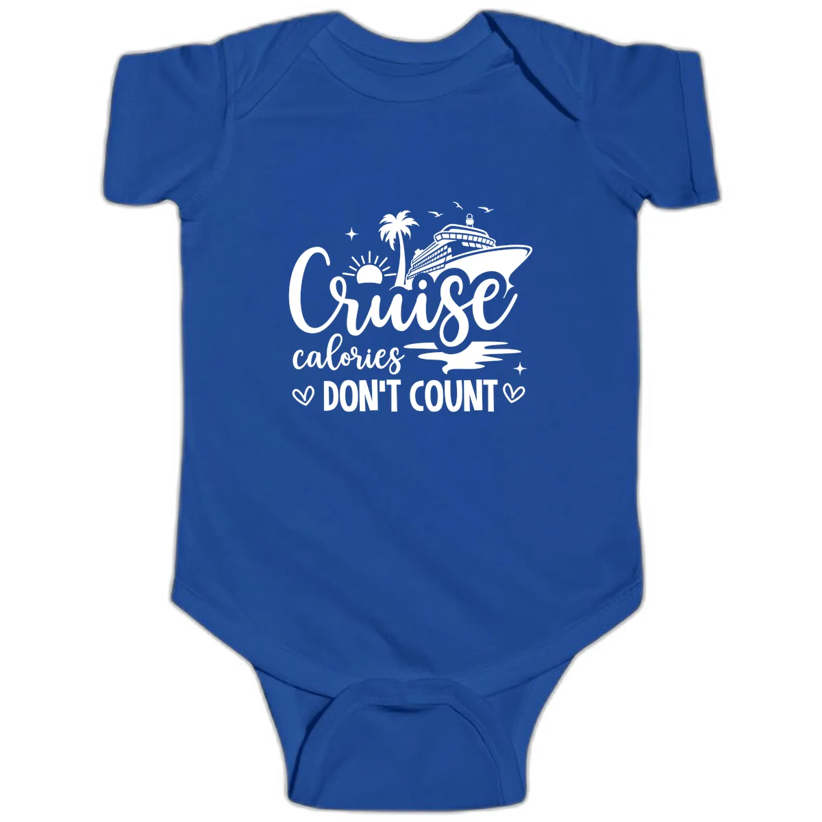 Fun Cruise Calories Don't Count Vacation Baby Onesie in Royal