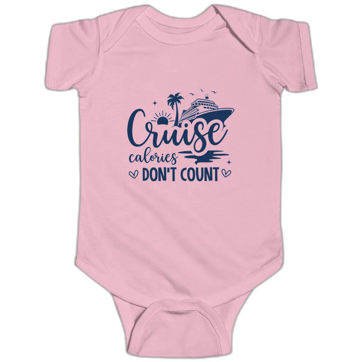 Fun Cruise Calories Don't Count Vacation Baby Onesie in Pink