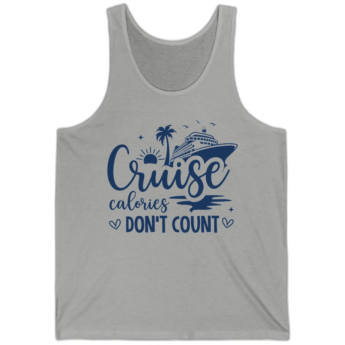 Fun Cruise Calories Don't Count Vacation Tank in Athletic Heather