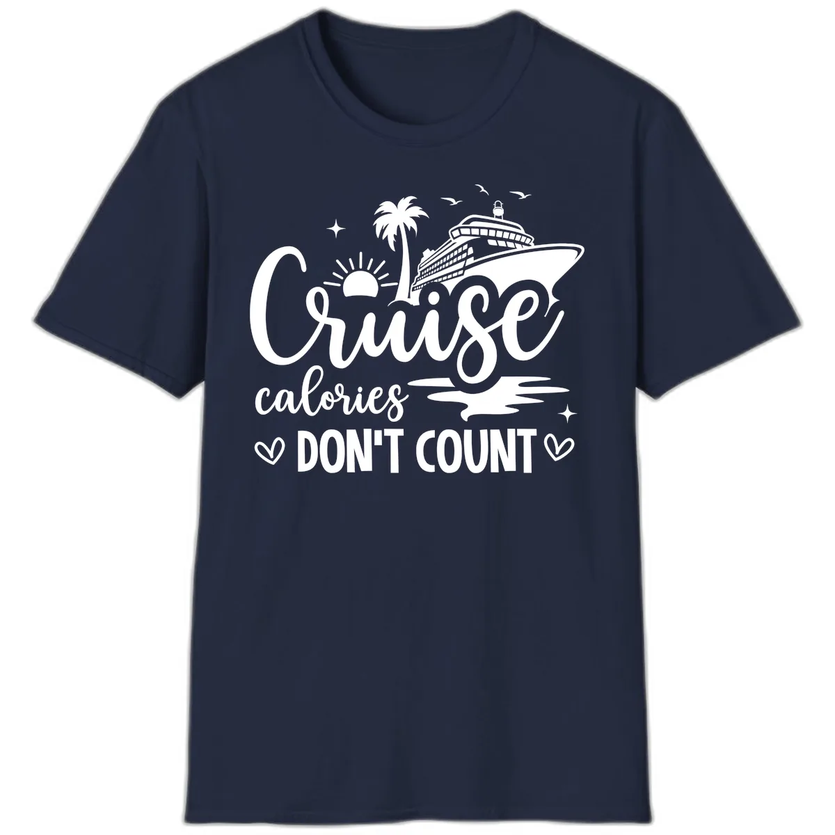 Fun Cruise Calories Don't Count Vacation T-Shirt in Navy