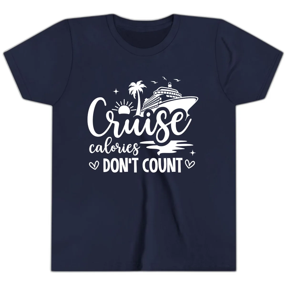 Fun Cruise Calories Don't Count Vacation Youth T-Shirt in Navy